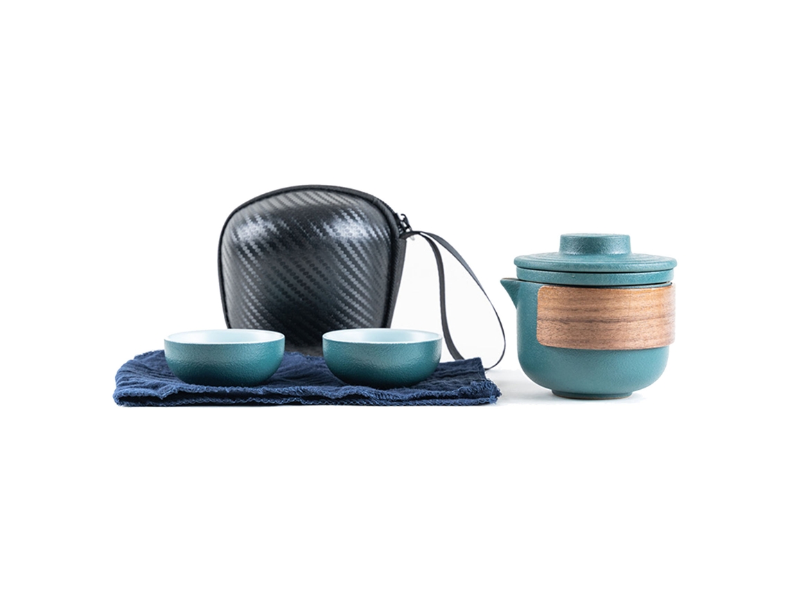 Juego de té portátil de cerámica antiescaldaduras con 2 tazas