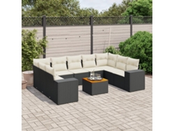 Conjunto de sofá de jardín de 10 piezas con cojines en mimbre sintético negro de DKD Home Decor