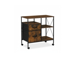 Relaxdays Contentor Com Rodas 2 Gavetas, 3 Prateleiras, 75,5 X 76,5 X 40 Cm, Carrinho Com Arquivo, Castanho/preto