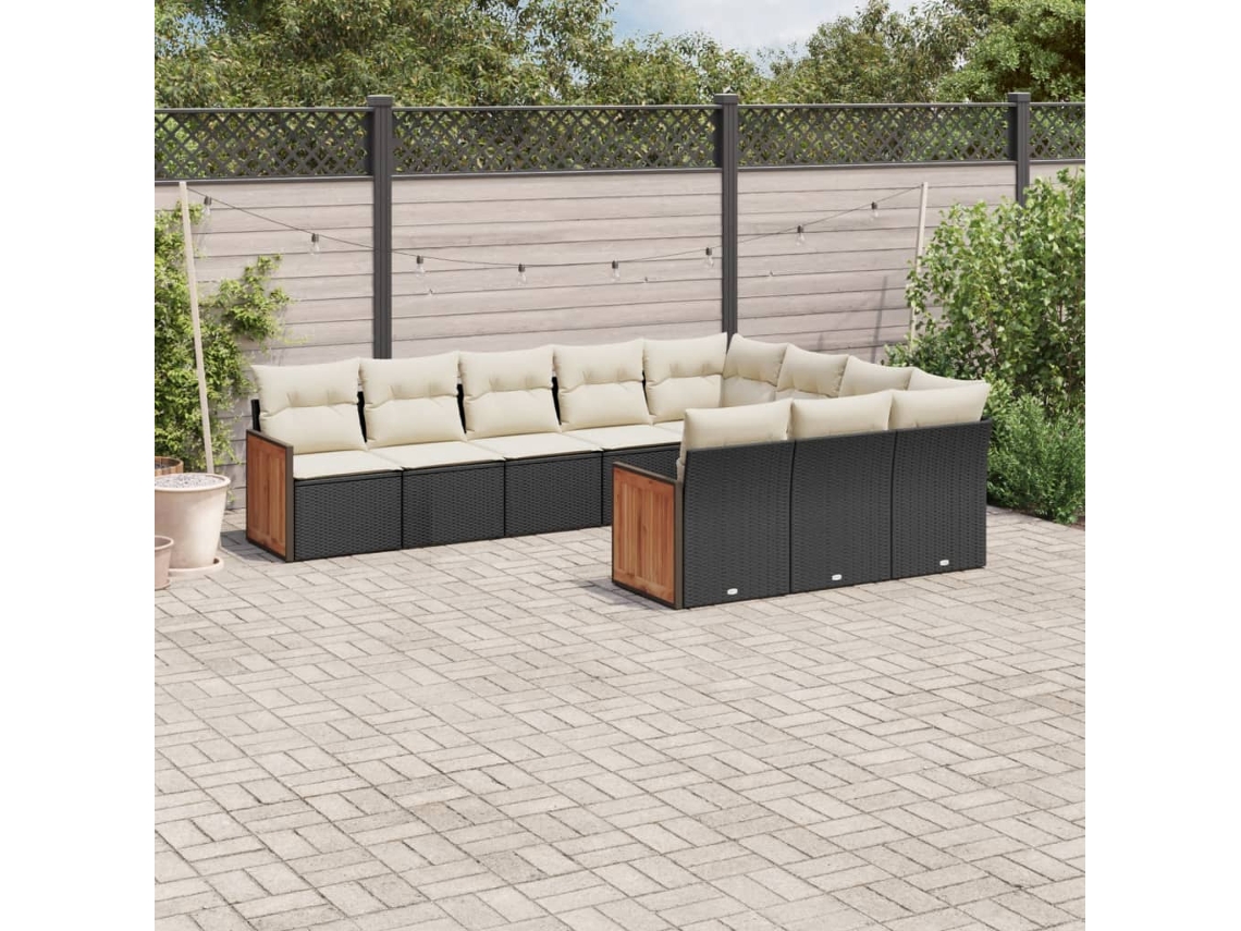 Conjunto de sofá de jardín de 10 piezas con cojines en mimbre sintético negro de DKD Home Decor