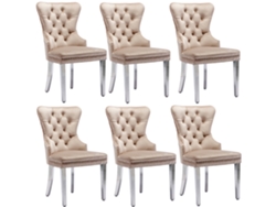 Conjunto de 6 sillas de terciopelo con patas de metal beige Mobrio
