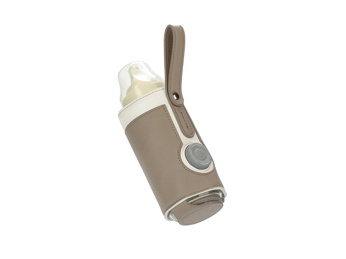 Bolsa térmica de cuero Yunzii para biberones con tres niveles de calentamiento ajustables, portátil por USB para coche. Marrón café.