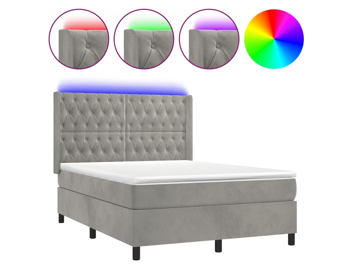 Maison Exclusive - Cama Box Spring Colchón Y Led Terciopelo Gris Claro 140x200 Cm