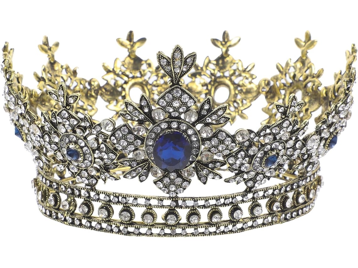 Coroa De Noiva Barroca Redonda Ciieeo Com Strass Azuis, Tiara Retrô Chique Para Aniversários E Formaturas.