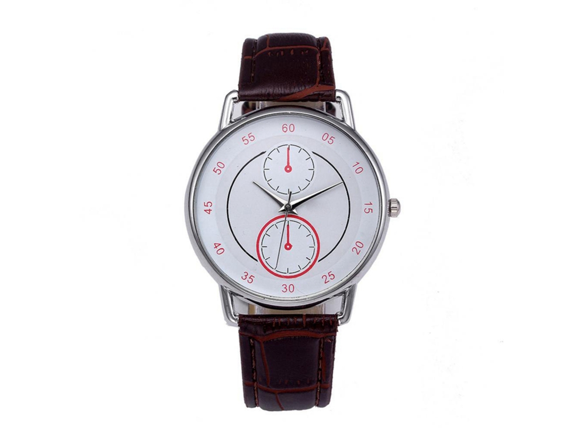 Reloj De Cuarzo Unisex Con Correa Ajustable, Diseño Simple Y Elegante, Display Rojo Y Correa Marrón