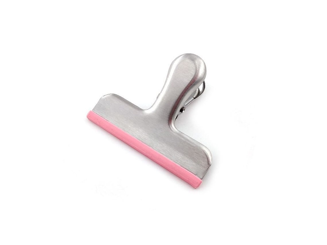 Soporte Rebe para paquete de 10 bolsas de patatas fritas, silicona sin bordes afilados, cierre hermético, acero inoxidable, rosa, 7,6 cm (3 pulgadas).