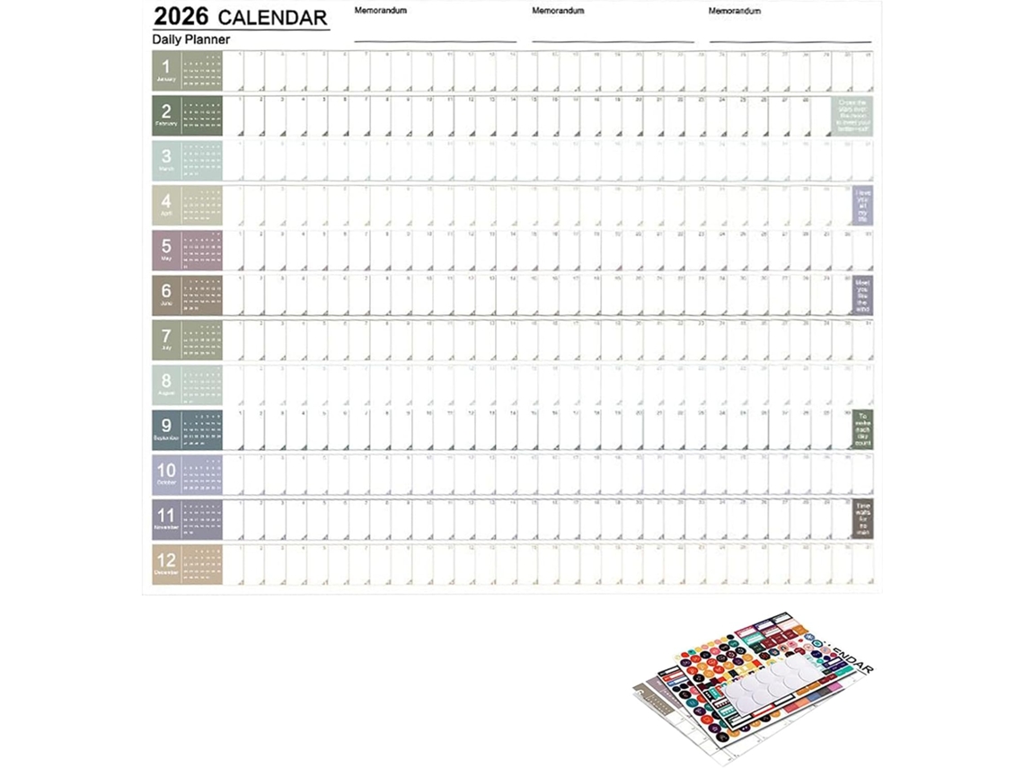 Calendario De Pared Mensual 2026 | 74 X 51 Cm Material De Oficina Grande Planificador De Decorativo