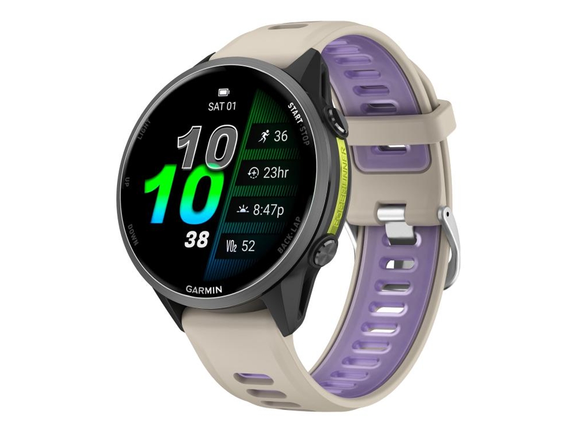 Bracelete Para Garmin Forerunner 970 - Silicone Bicolor - Fivela Prateada Roxo Starlight
