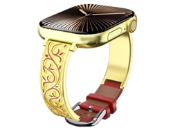 Correa para Apple Watch de 42/41/40/38 mm - Acero inoxidable híbrido con cuero genuino y diseño floral retro.