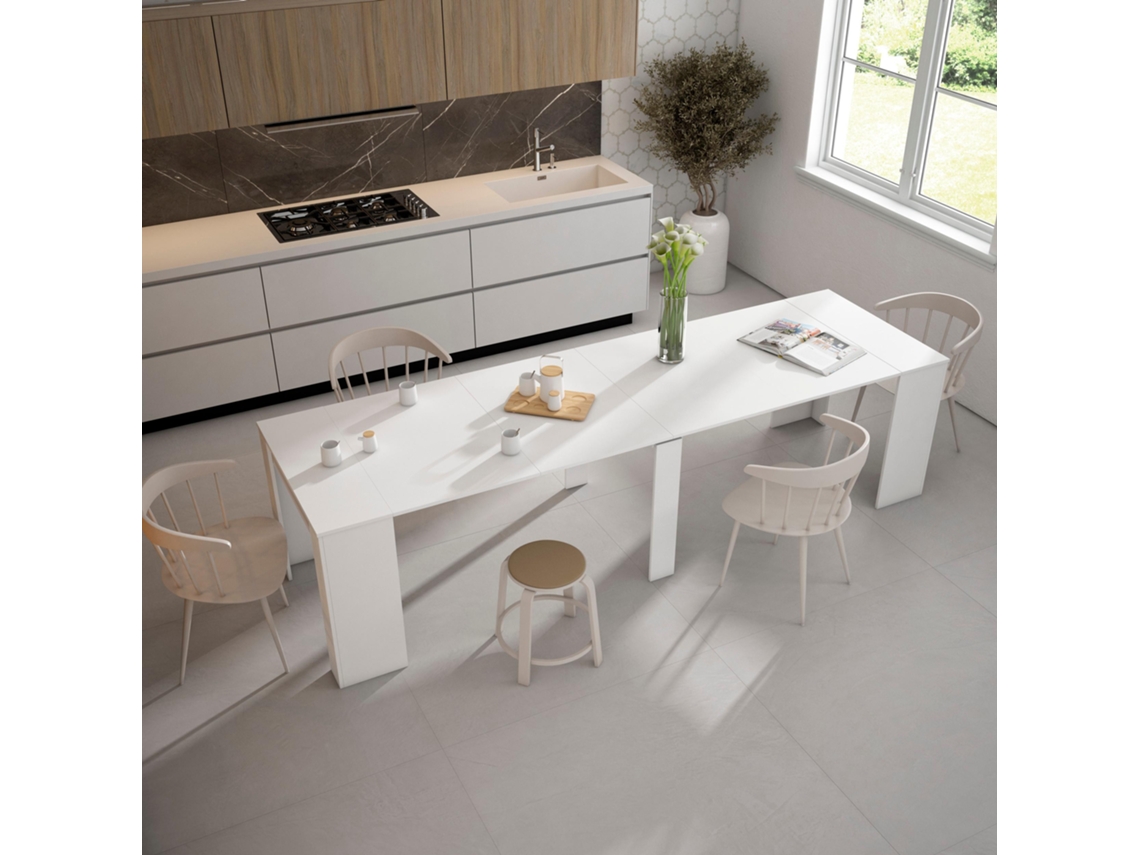 Mesa Consola Extensible SKRAUT HOME 300 para 14 Comensales Blanco (58 x 90 x 77 cm)