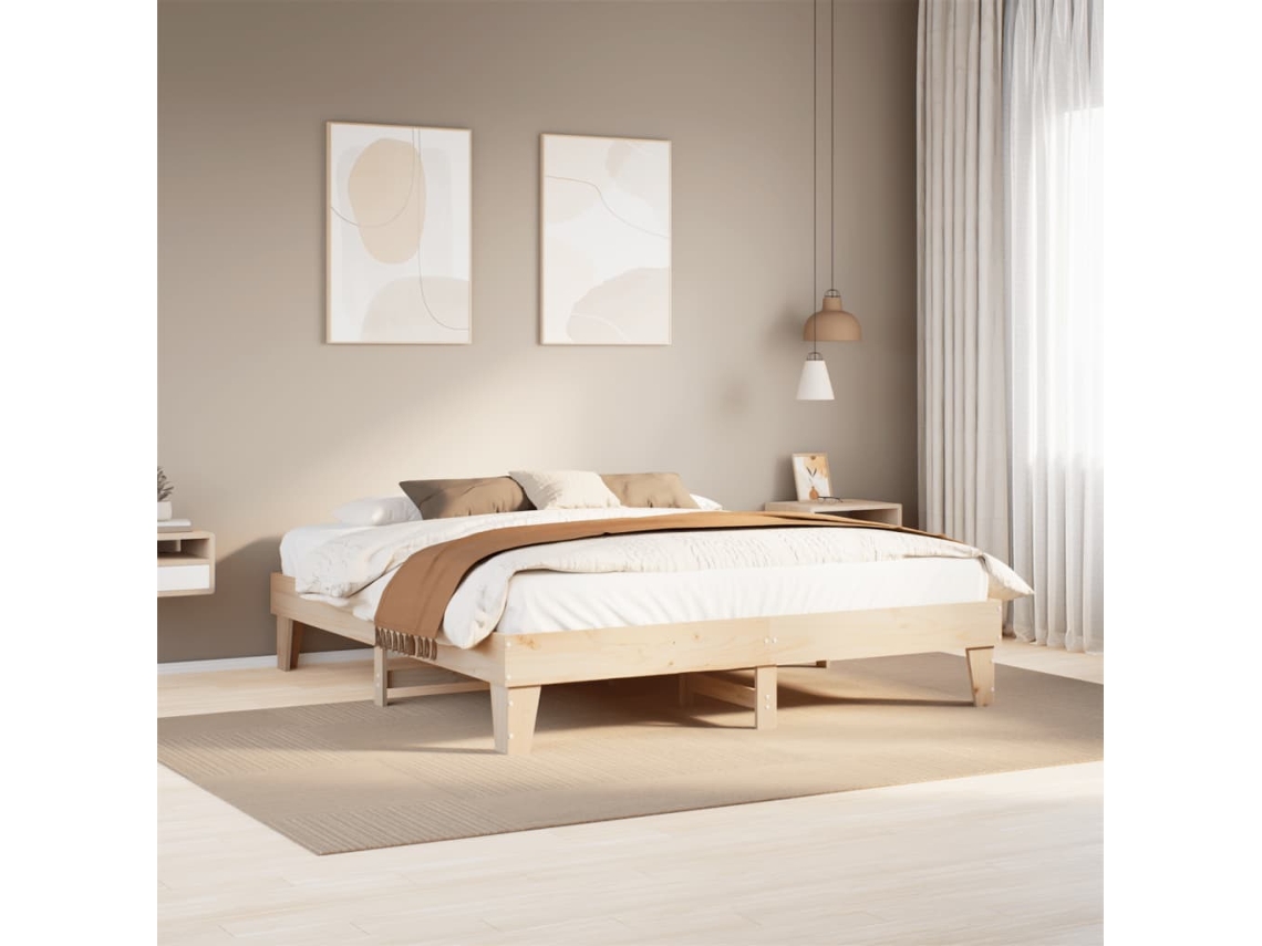 Estructura De Cama Sin Colchón Madera Maciza De Pino 200x200 Cm
