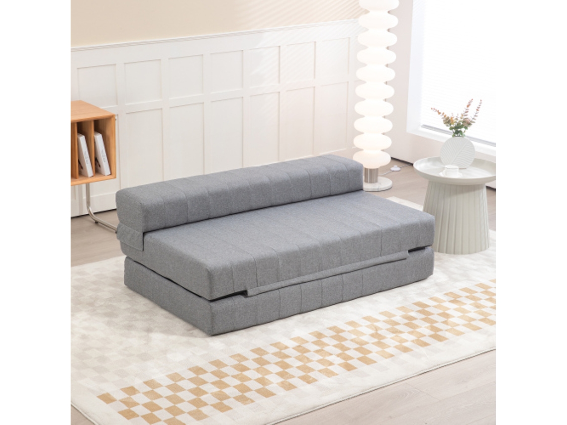 Este sofá 2 en 1 soporta hasta 250 kg. Es un sofá cama plegable de tela con textura de lino, ideal para dos personas. Tienda BAGOLY.