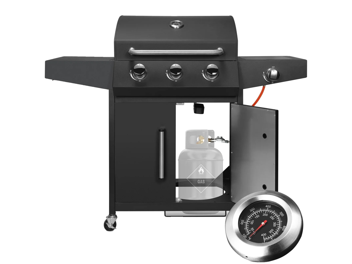 Parrilla de gas, 31 quemadores, construcción en acero inoxidable, color negro (OEM)