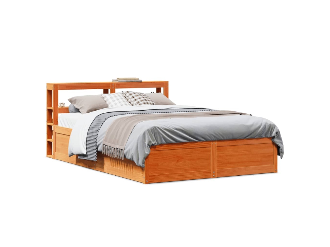 Estructura Cama Con Cabecero Madera Pino Marrón Cera 150x200 Cm