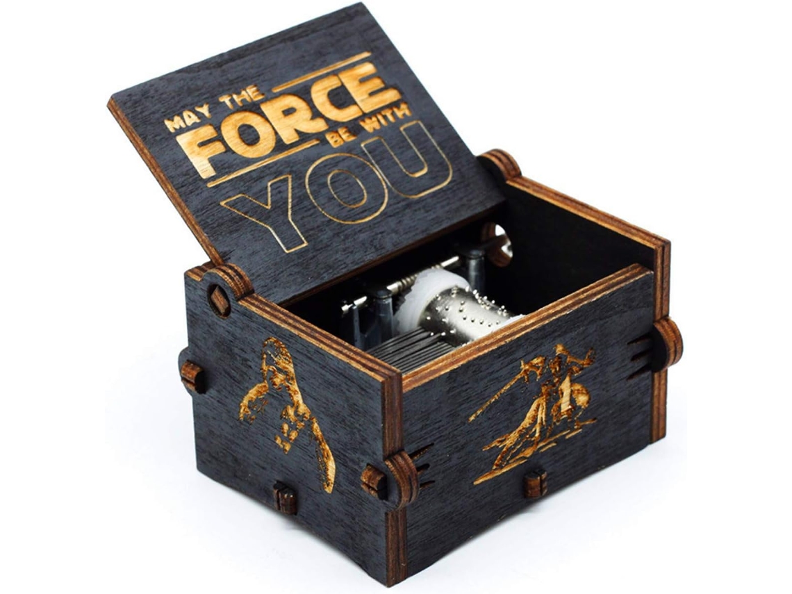 Caja de música de madera negra de Star Wars, tallada a mano, ideal para decoración y regalo infantil.