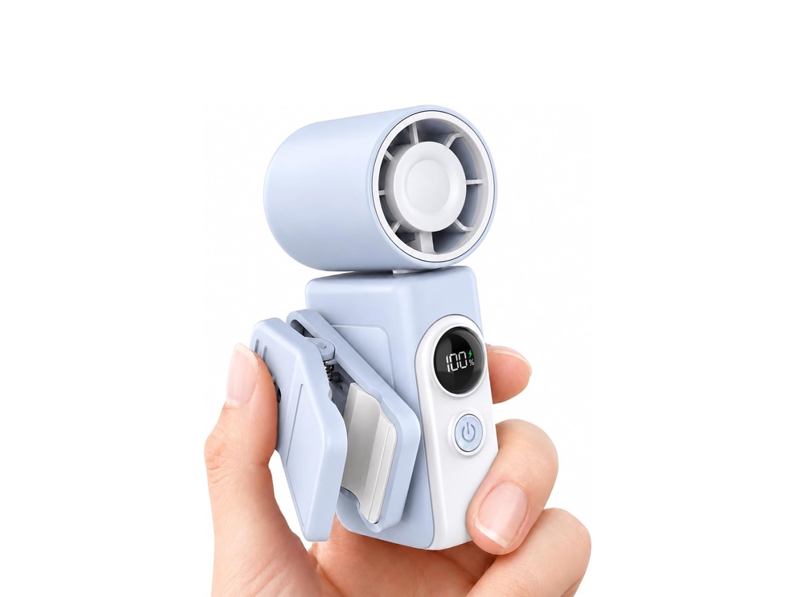 Mini Ventilador 2 En 1, De Mano Y Con Clip, 13000 Rpm Con Pantalla Led (azul)