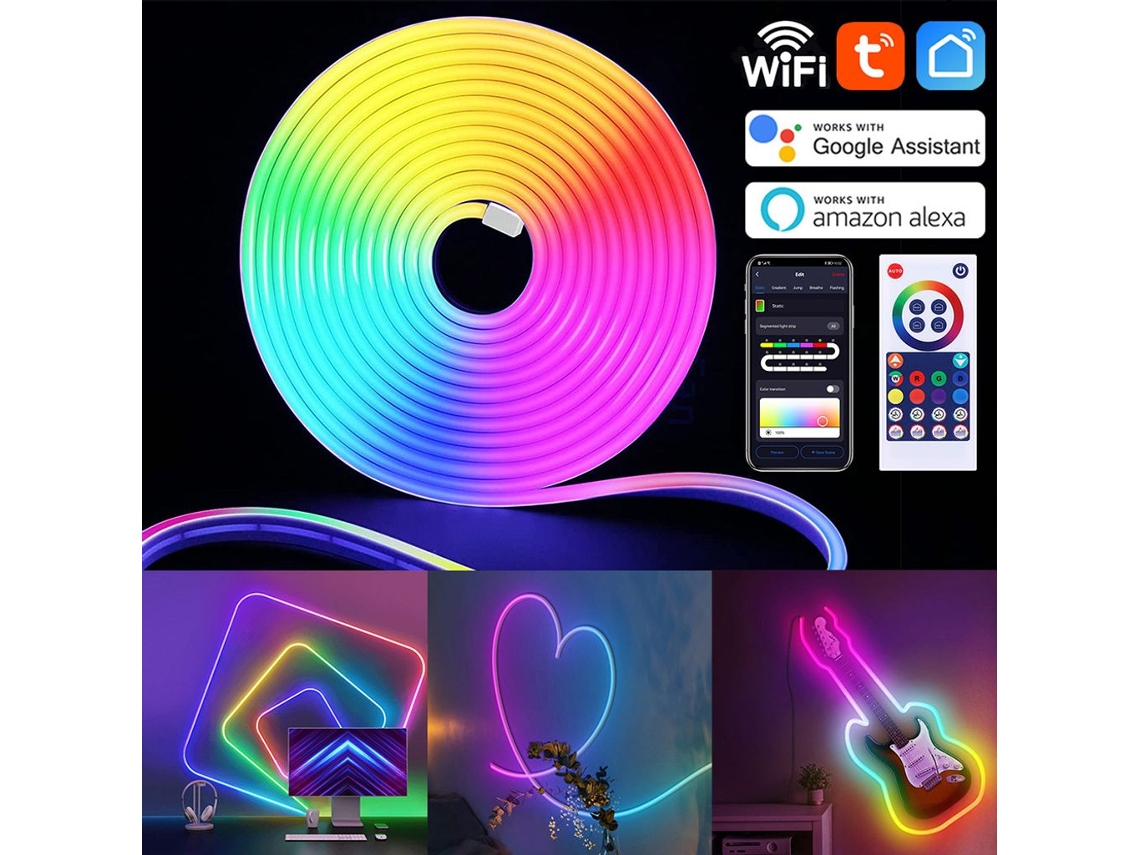 VVJIJILLY Fita De Led Rgbic 5m, Design Flexível Com Fita De Led Superbrilhante, Brilho De 360 Graus, Controle Remoto E Regulável, Efeitos Multicoloridos Dinâmic