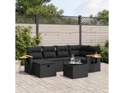 Conjunto de sofá de jardín de 7 piezas con cojines de mimbre negro de DKD Home Decor
