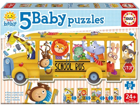 Puzzle EDUCA 5 Baby Puzzles Autobús Animales (Edad Mínima: 2 Años - 3-5 Piezas)
