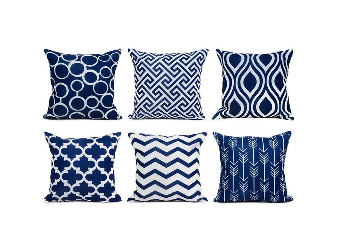2026-funda Almohada Cuadrada De Lona Duradera 6 Piezas 45x45 Cm Para Sofá Color Azul Marino