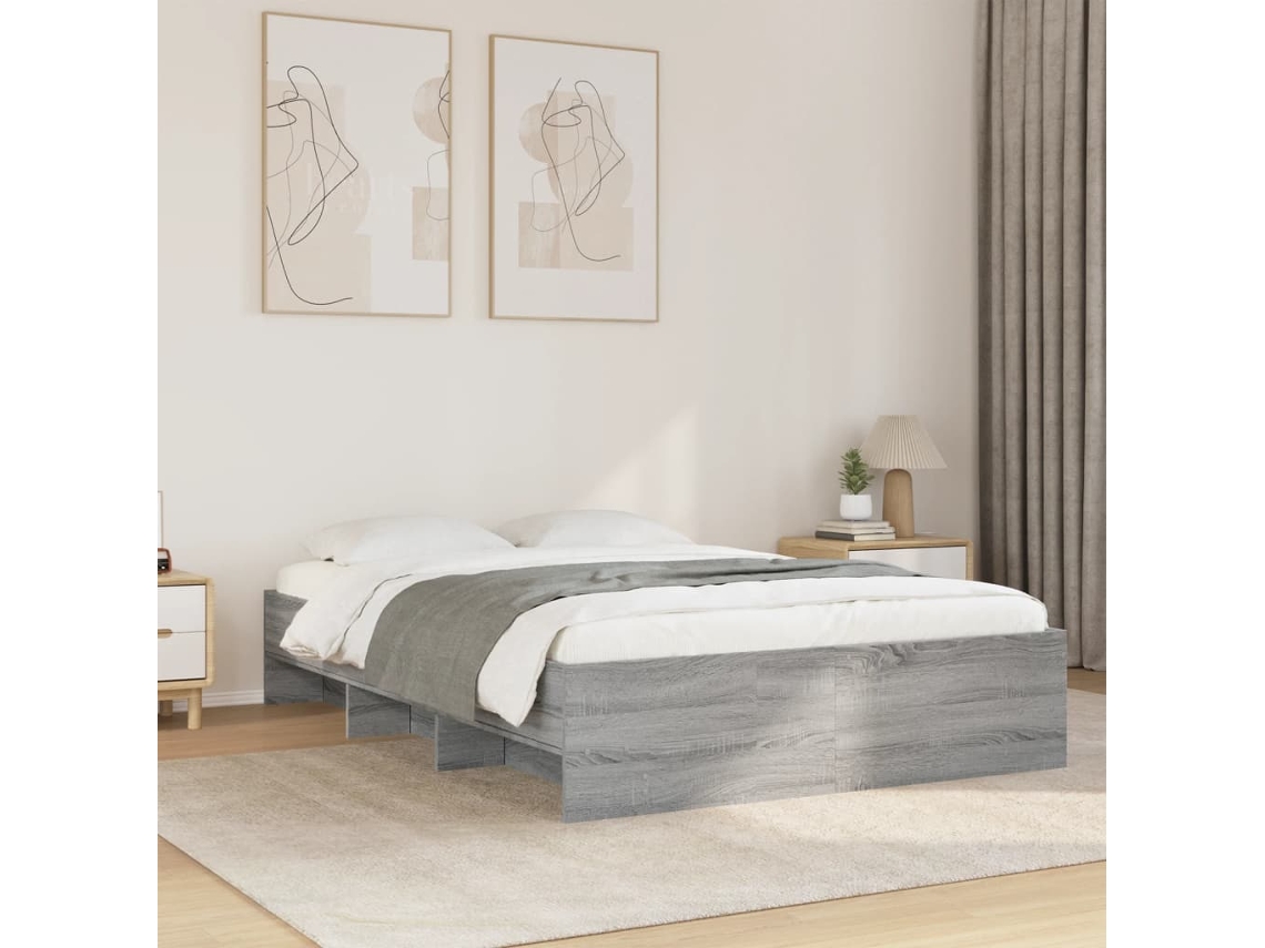 Estructura De Cama Madera De Ingeniería Gris Sonoma 135x190 Cm