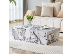 Mesa De Centro Rectangular Blanca, Mármol, Mdf, 90x50x30cm
