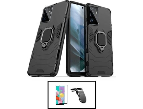 Kit Carcasa Militar Magnética + Protector de Pantalla + Soporte de Auto Samsung Galaxy S22 Ultra 5G G4M Negro