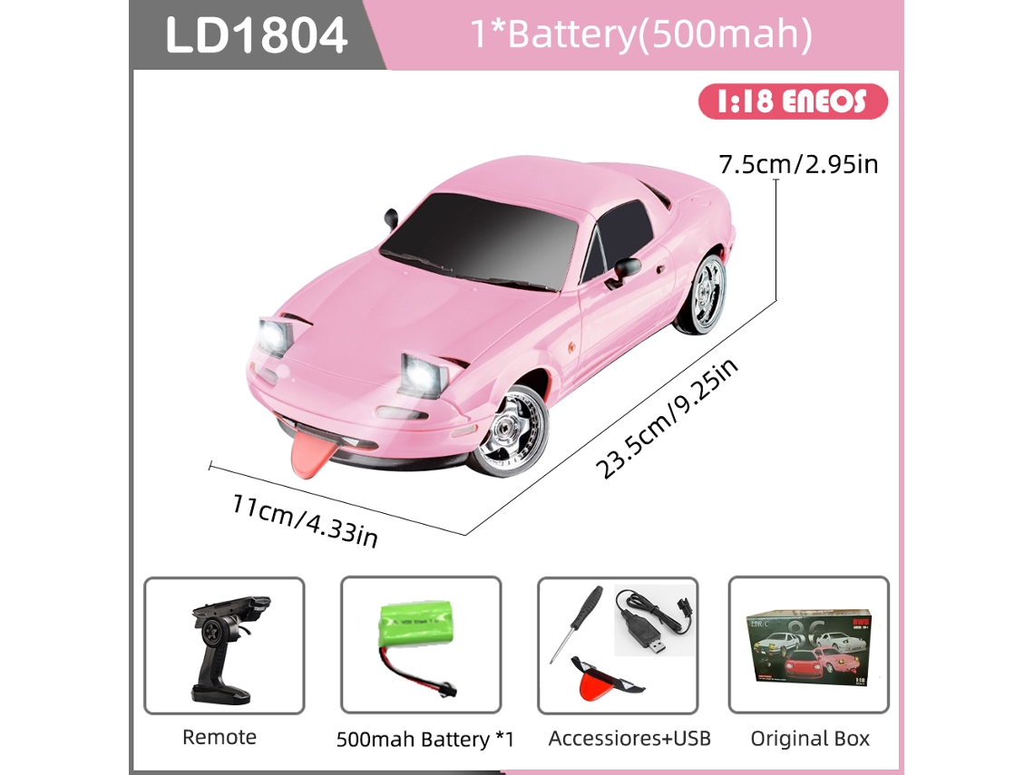 Coche de drift RC 1/18 estilo Mazda MX5, tracción a las 2 ruedas, 2.4G, giroscopio ESP, faros LED funcionales, modelo realista para niños. Aeuzwr