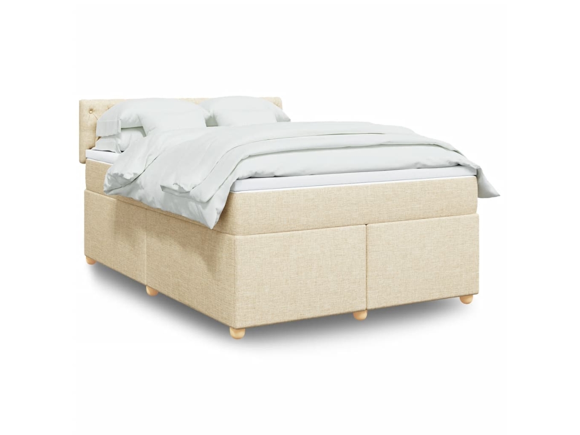 Cama Box Spring Con Colchón Tela Color Crema 160x200 Cm