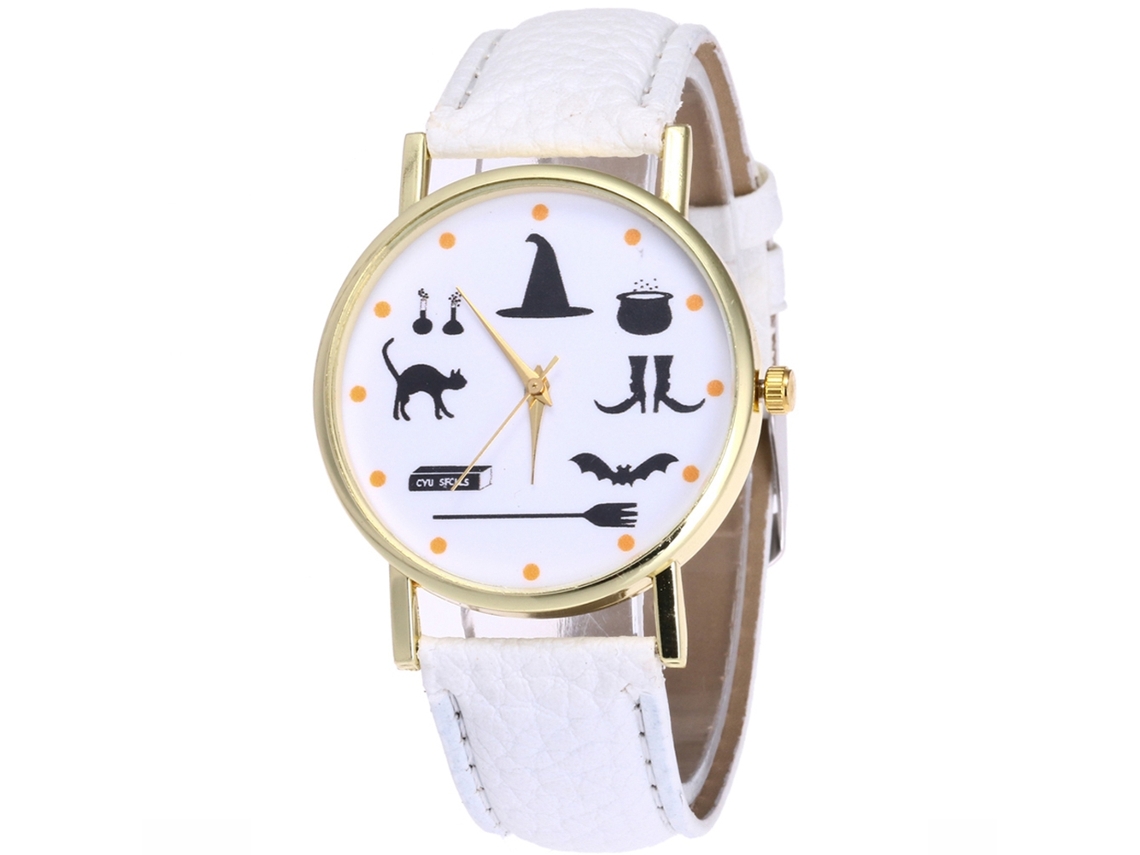 Reloj De Pulsera Casual Para Mujer Con Estampados Animados, Correa De Piel Sintética Y Movimiento De Cuarzo Blanco.