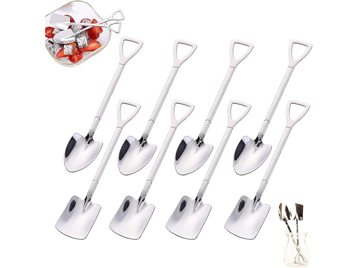8 Cucharas De Pala Acero Inox - Creativas - Para Sandía, Leche, Café, Azúcar, Helado (plata)