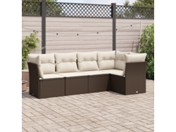 Conjunto de sofá de jardín de 5 piezas con cojines de mimbre marrón de DKD Home Decor