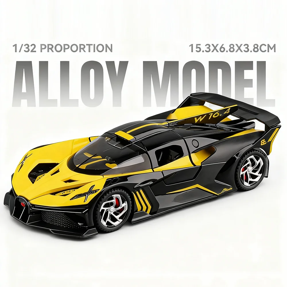 (Yellow Bolide) 1:32 - Miniatura de coche de aleación fundida a presión - Con luces y música