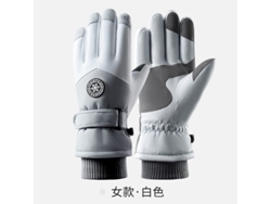 Guantes de esquí de invierno para hombre y mujer, impermeables, resistentes al viento, cálidos, gruesos, con logo redondo, color gris claro y blanco, talla única. Chennnls