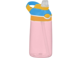 Botella De Agua Rosa Claro Lisa Con Pajita Silicona Ligera Para Agua, Leche, Zumo, Colegio, Camping, Deport...