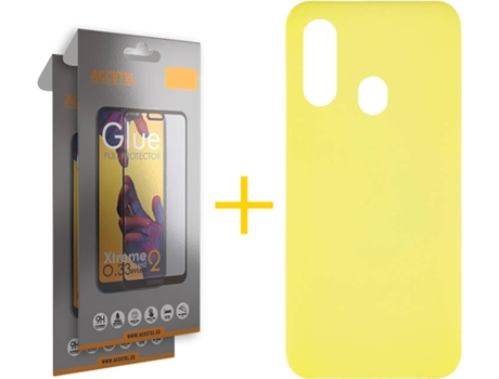 Carcasa + 2 Protectores de Pantalla Samsung A20e ACCETEL Full Amarillo