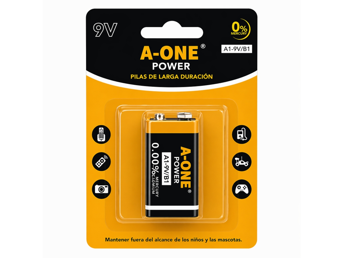 Tableta alcalina de larga duración Duracell A1-9V, 0% mercurio, marrón + naranja.