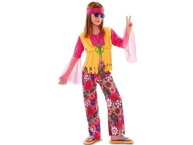 Disfraz de Niña DISFRAZZES Hippie Rosa (Talla: 10 a 12 años)