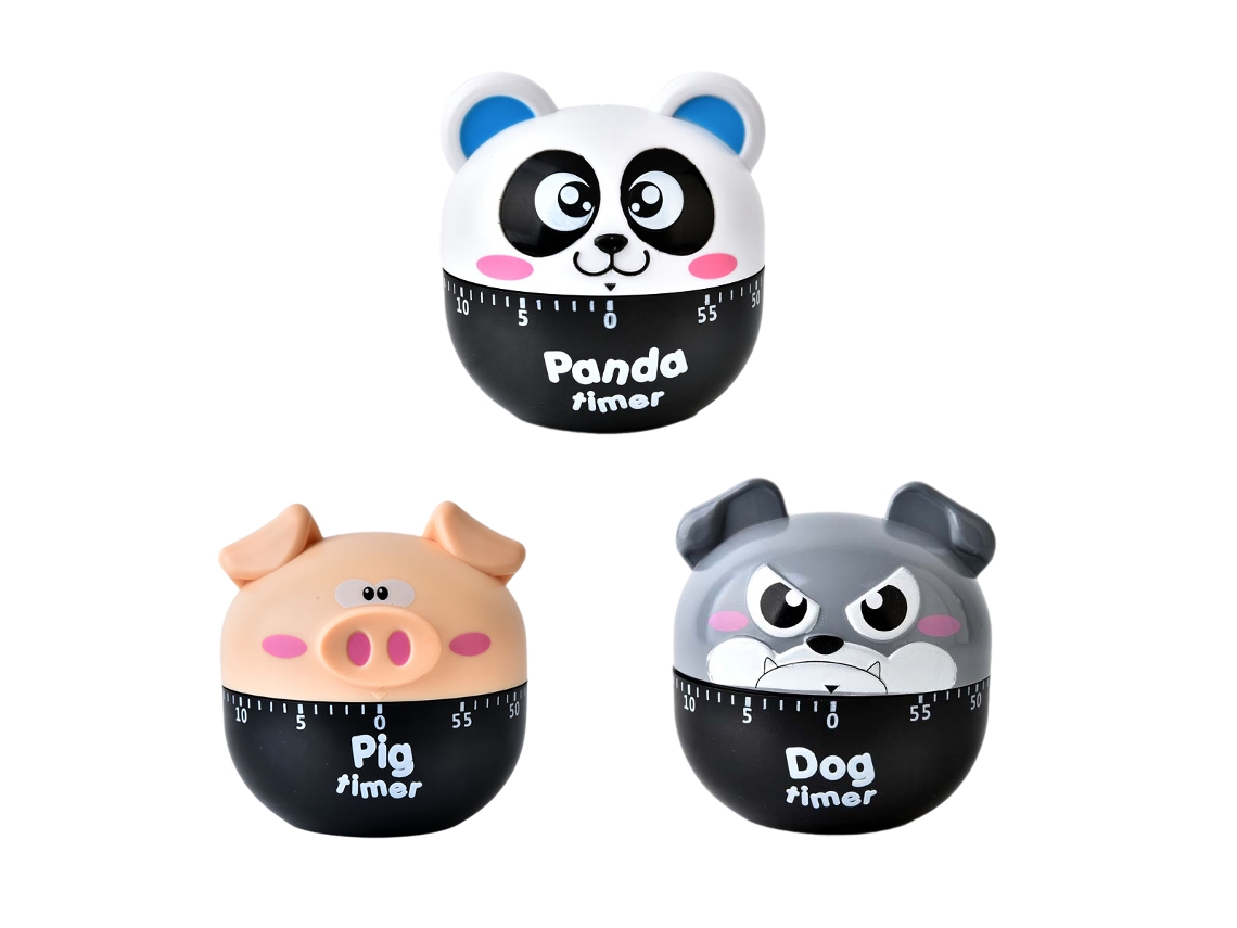 Temporizador de cocina digital con forma de animal, con botones de encendido y apagado, ideal para cocina o aula.