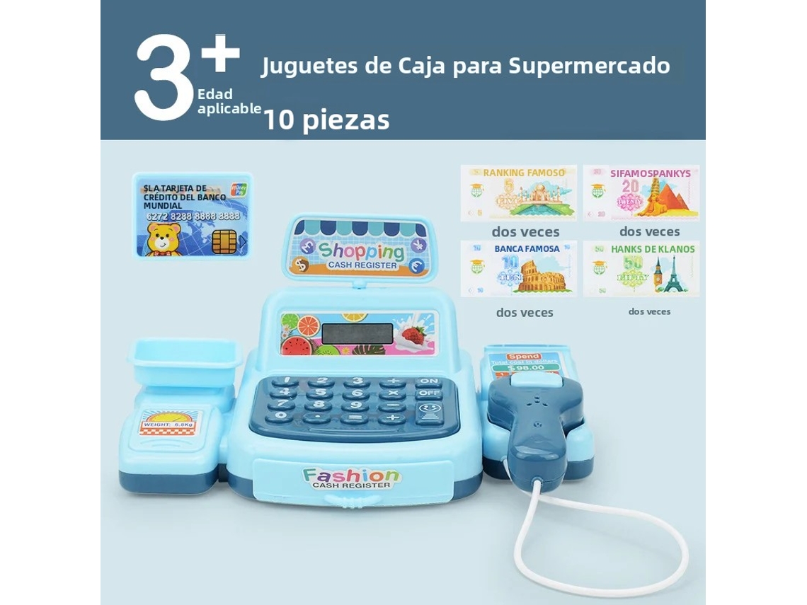 Simulador de caja registradora de supermercado, caja registradora multifuncional, juguete infantil Mdug (azul)