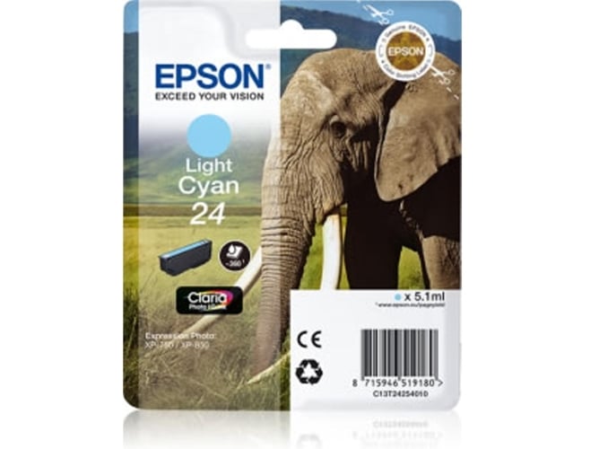 Cartucho de tinta original EPSON, Tinta Claria Photo , 24, Elefante 5,1 ml , Cian claro, C13T24254022, T2425