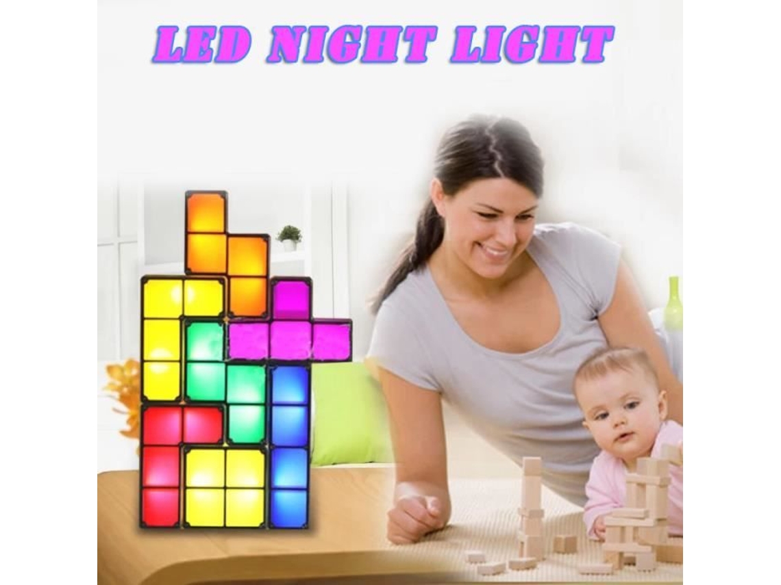 Lâmpada De Quebra-Cabeça De Luz Noturna Empilhável Com 7 Blocos De Formato Diy Tetris Brinquedo Luz Led Presente Para Adolescentes E Adultos 