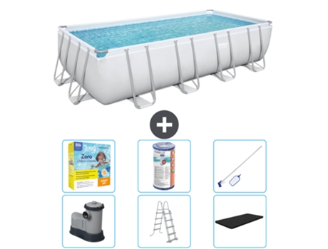 Piscina BESTWAY Rectangular Power Steel - 549 x 274 x 122 - Gris - Incluida bomba - Escalera - Cobertor Accesorios CB36