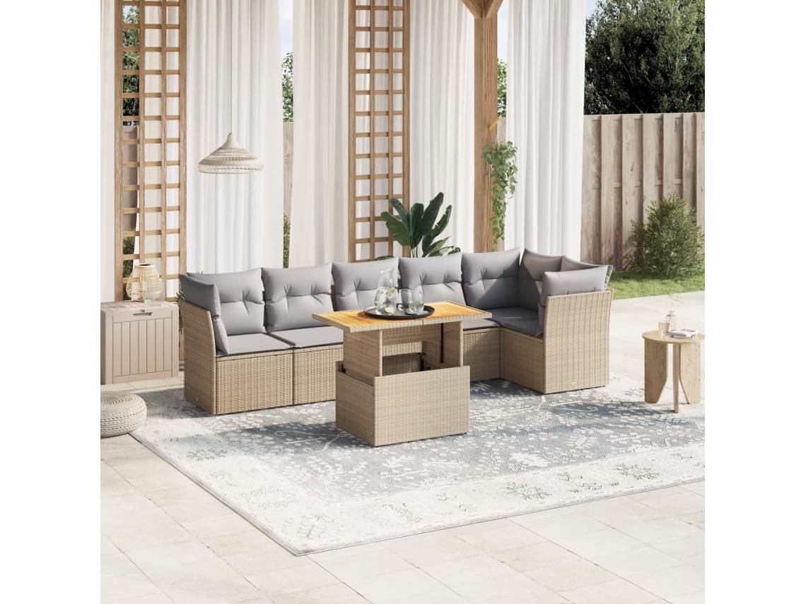 Conjunto de 7 sofás de jardín con cojines de mimbre beige de Dkd Home Decor