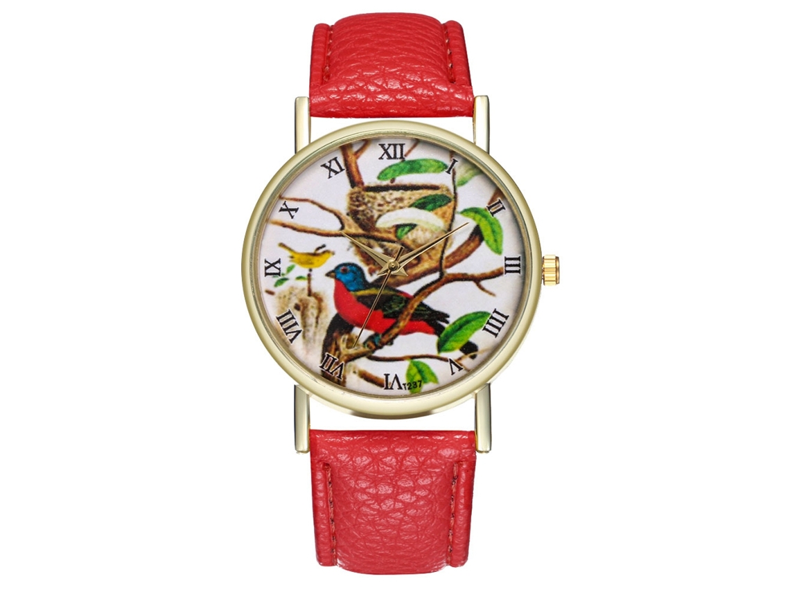 Reloj De Pulsera Unisex Informal Con Correa De Cuero Y Movimiento De Cuarzo (rojo)