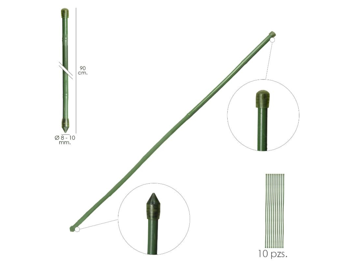 Tutor Varilla Bambú Plastificado Ø  8  - 10 mm x  90 cm (Paquete 10 Unidades) SATURNIA