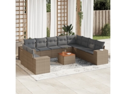 Conjunto de sofá de jardín de 11 piezas con cojines de mimbre beige DKD Home Decor