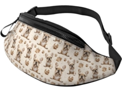 Riñonera marrón con estampado de bulldog francés, sin marca.