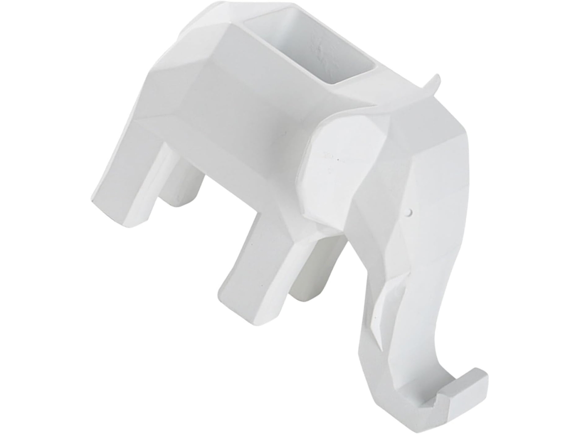 Portalápices con forma de elefante en resina blanca con soporte integrado para teléfono móvil. SFUSHOS