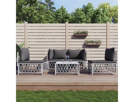 Conjunto 5 de muebles de jardín VIDAXL y cojines acero blanco